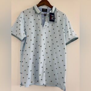 Light Blue Vespa Patterned Men's Polo Shirt NWT